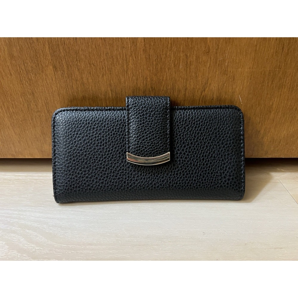 Time & Tru Women's Wallet Black With Gold Hardware EUC Snap Card Slots